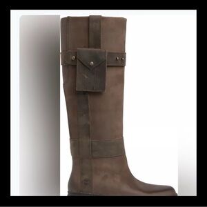 Timberland Graceyn Brown Tall Pull-On Waterproof Leather Boots w/Belt & Pocket •